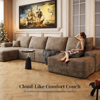 135.4" Large Cloud Modular Sectional Couch with Ottoman, Minimalist Upholstered Couches, Comfort U Shaped Sofa for Living Room,Deep Seat Corner Couch，No Assembly Required (Camel,Left Facing Chaise)