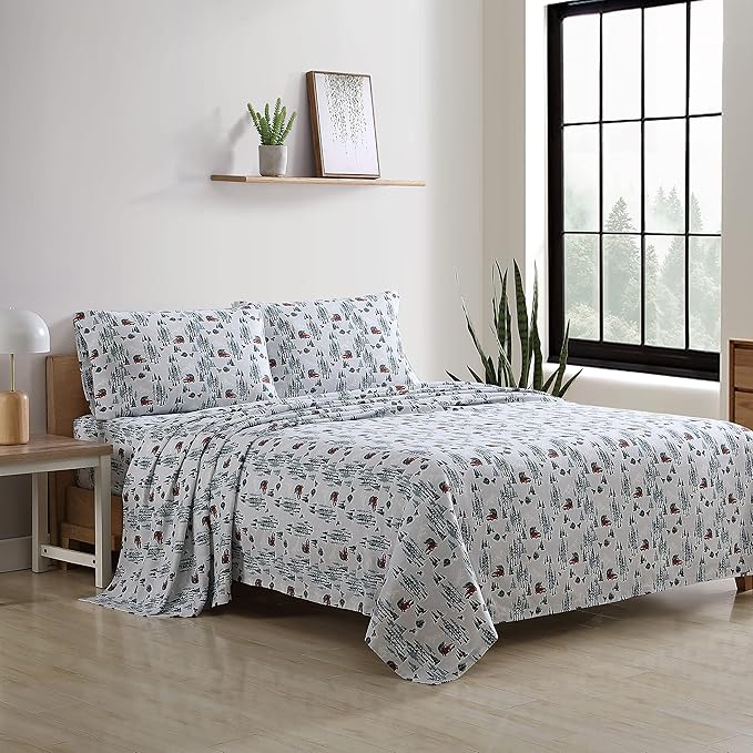 Eddie Bauer - Twin Sheets, Cotton Flannel Bedding Set, Brushed For Extra Softness, Cozy Home Decor (Tree Farms, Twin)