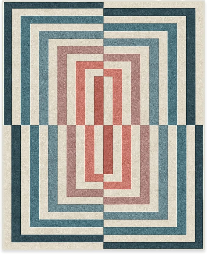 RUGGABLE x Jonathan Adler Washable Modern Area Rug – Op Art Teal 8x10, Stain-Resistant, Non-Slip – Large Machine Washable Rugs for Living Room, Bedroom, Hallway, Entryway & Office–with Standard Pad