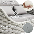 6 Pieces Deck Patio Furniture Set: Hand Woven Rope, Rusrproof Aluminum Frame, Weather Resistant, Thick Cushions, No Assembly, Comfy Outdoor Conversation Sofa Set for Porch Yard Lawn Hotel - Gray