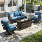 Sophia & William Patio Furniture Set with Fire Pit Table, 4 PCS Metal Outdoor Conversation Set with Fire Pit Table, 2 Swivel Chairs,3-Seater Couch for Outdoor Seating, Backyard, Porch(Navy)