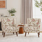 Accent Chairs Set of 2, Modern Fabric Armchairs for Living Room, Comfy Upholstered Arm Chairs Tufted for Indoor Bedroom Office Room (Pattern Floral)