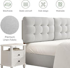 Tufted Upholstered King Headboard, Adjustable Height King Size Headboard Only from 39”to 44” with Durable Solid Wood Legs, Modern Button Diamond Fabric Head Board with Width Adapters, Beige