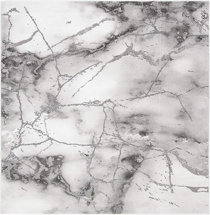 SAFAVIEH Craft Collection Area Rug - 5'3" Square, Grey & Silver, Modern Abstract Design, Non-Shedding & Easy Care, Ideal for High Traffic Areas in Living Room, Bedroom (CFT877G)