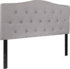 BizChair Arched Button Tufted Full Size Headboard in Light Gray Fabric