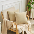 GAWAMAY Decorative Chenille Throw Pillow Covers 24x24 Inch Pack of 2, Soft Square Couch Pillow Cover for Sofa Cushion Living Room Bedroom Solid Dyed Pillowcases Khaki 60x60cm (ONLY Covers)