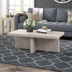 Henn&Hart 44" Fluted Rectangular Wood Pedestal Low-Profile Coffee Table for Living Room, Family Room or Office, Alder White