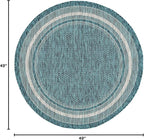 Unique Loom Outdoor Border Collection Area Rug - Soft Border (4' Round Teal/Ivory)