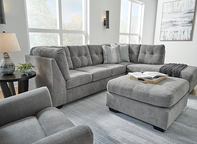 Signature Design by Ashley Marleton Contemporary Right-Arm Facing Tufted 2-Piece Sectional with Chaise and Loose Seat Cushions, Light Gray