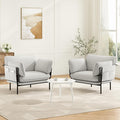 Modern Accent Chairs Set of 2, Oversized Living Room Chairs, Reading Chair with Solid Metal Legs, Fabric Armchair with Side Pockets and 2 Pillows, Accent Chairs for Bedroom, Nursery, White