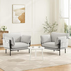 Modern Accent Chairs Set of 2, Oversized Living Room Chairs, Reading Chair with Solid Metal Legs, Fabric Armchair with Side Pockets and 2 Pillows, Accent Chairs for Bedroom, Nursery, White