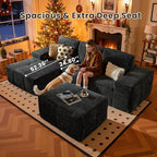 114" Glitter Cloud Sectional Couch with L-Shape Chaise & Ottoman, Modern Boneless Couches for Living Room, Fluffy Tufted Deep Seat Modular Sofa No Assembly (Gray Sparkly Velvet,Left Facing)