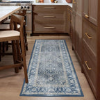 RUGGABLE Washable Vintage Runner Rug – Kamran Admiral Blue 2.5x7, Stain-Resistant, Non-Slip Hallway Runner – Machine Washable Rug for Hallway, Entryway, Living Room & Kitchen–with Standard Pad