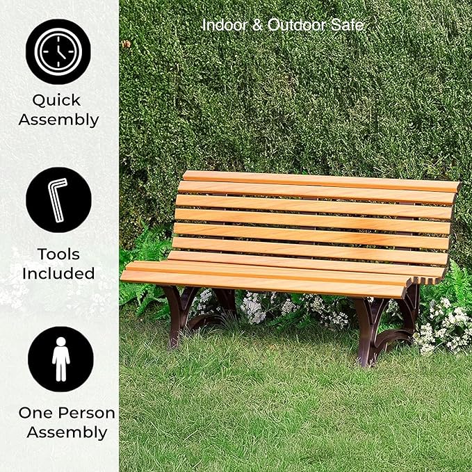 Plow & Hearth Weatherproof German PVC Outdoor Bench | 3-Seat | Holds Up to 500 lbs | Garden Patio Porch Park Deck | Steel and Resin (Wood)