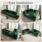 135" Modular Sectional Couch, 4-Seater with Throw Pillows Modern Teddy Fabric Foam Boneless Sofa for Living Room, Oversized with Deep Seat, No Assembly Required,Green