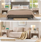 Fluted Nightstand with Charging Station, 23.6" End Table with Open Shelf and Drawers Storage, Bedside Table with Solid Wood Handle, Curved Profile Design, Night Stand for Bedroom