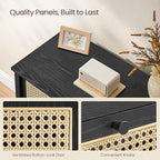 VASAGLE Boho Buffet Cabinet, Synthetic Rattan Sideboard with Drawers, Storage Cabinet with Adjustable Shelves, Ink Black UBBK242B01