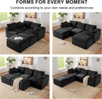 112" Cloud Sectional Couch, Boneless Couches for Living Room, U Shaped Couch with Convertible Ottoman, Modular Sectional Sofa with Deep Seat, Comfy Soft Cushions, No Assembly, Black