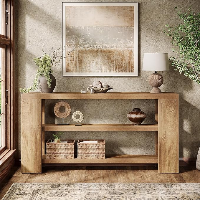 Tribesigns 70.9-Inch Extra Long Console Table with Storage, Narrow Wooden Sofa Table Behind The Couch, Farmhouse 3-Tier Entry Foyer Table for Entryway, Living Room, Hallway
