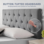 Linen Upholstered Headboard King Size, Modern Diamond Tufting Solid Wood Cali King Headboard Only, Adjustable Height from 37” to 51” Head Board, Bed Frame or Wall Mount Headboards, Light Grey