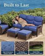 HILLGA Luxury Patio Furniture Set with 6-inch Thick Cushion, Outdoor Couch and High Back Swivel Rocker Patio Chairs, 7PCS Wicker Conversation Set for Deck Yard and Poolside, Blue (V2)