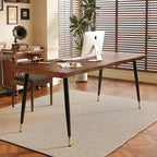 Solid Wood Desk 55 inches, Home Office Computer Desk Wooden Rustic Writing Desk Metal Modern Simple Design Executive Real Wood Desk(Walnut)