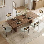 Rattan Dining Chairs Set of 2, Beige Leather Upholstered Dining Chairs with Rattan Cane Back, Mid Century Modern Dining Room Chairs with Black Metal Legs & D-Shaped Thicken Cushion, Beige