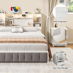 Queen/Full Headboard Queen Size with Storage, Wood Bookcase Headboard with Charging Station & 2 LED Lights, Modern Headboard Only for Queen Size Bed, Noise-Free, Sturdy and Durable, White