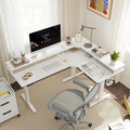 FEZIBO 63" L Shaped Standing Desk with Drawers, 330LBS Electric Standing Gaming Desk L Shape, Pure White