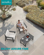 SERWALL HDPE Outdoor Couch Set of 2, All-Weather Wood-Like Outdoor Patio Furniture Set, Outdoor Sofa Chairs with Khaki Cushions