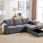 90 Inches Cloud Modular Sectional Sofa, U Shaped Linen Couch with Reversible Chaise, 3 Seater Convertible Comfortable Sofa Couch for Living Room/Apartment, Grey