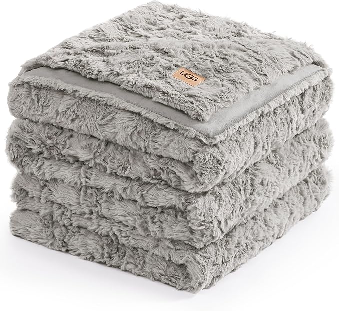 UGG Faux Fur King Size Blanket, Double-Sided Warm Cozy Blanket, Extra Large Throw for Sofa, Bedding for California King Size Bed, Cute Room Decor, 110" x 90", Seal Grey (Adalee)