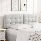 Tufted Upholstered King Headboard, Adjustable Height King Size Headboard Only from 39”to 44” with Durable Solid Wood Legs, Modern Button Diamond Fabric Head Board with Width Adapters, Beige