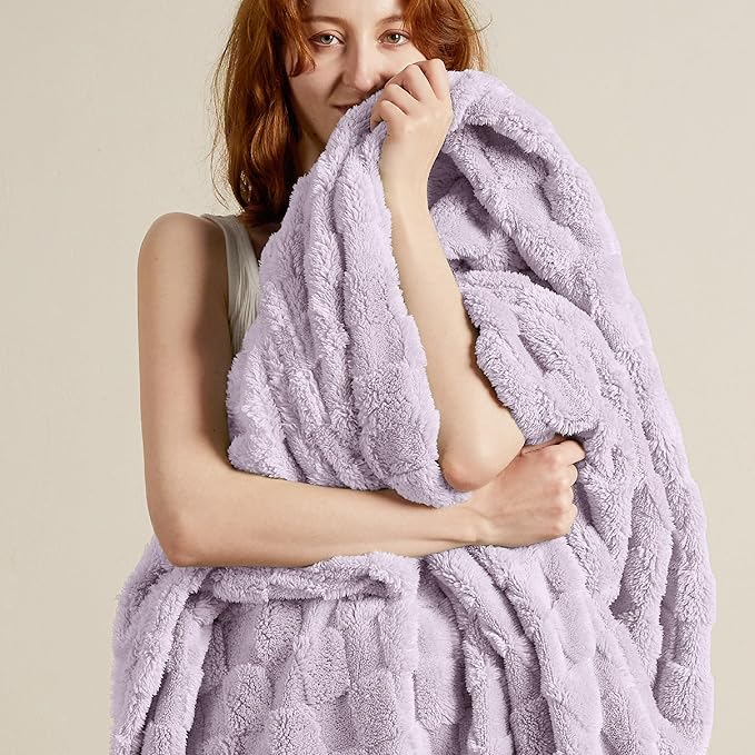 Bedsure GentleSoft Lavender Fog Throw Blanket for Couch - Checkered Fleece Blankets Gifts for Women Men Girls, Cute Soft Cozy Throw for Bedroom Home Decor Gifts, 50x60 Inches