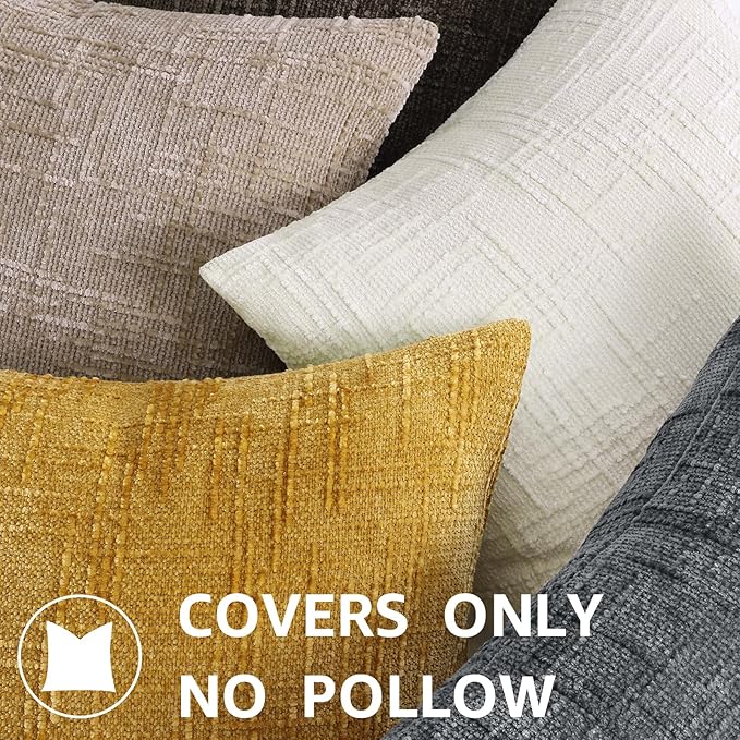 decorUhome Oatmeal Chenille Throw Pillow Covers 24x24 Set of 2 Thick Textured Slubby Couch Pillow Covers Farmhouse Accent Modern Neutral Decorative Pillow Cases for Bed Sofa Living Room