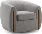 CHERS Aspen Swivel Accent Chair with Wood Accents, Bouclé Upholstered Armchair for Living Room, 360° Swivel Barrel Chair with High-Density Cozy Foam Cushioning, Modern Design, Gray