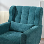 Accent Chair, Comfy Upholstered Living Room Chairs with High Tufted Backrest and Pillow, Wingback Reading Chair with Solid Wood Legs for Bedroom/Office, Chenille Fabric, Teal