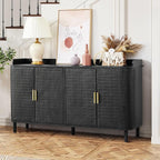 ORRD 4 Doors Storage Cabinet, 2 Tier Wooden Storage Organizer Cabinet with Adjustable Shelf, Sideboard Buffet Cabinets with Iron Curved Doors Accent Shoe Rack for Entryway Hallway Living Room (Black)