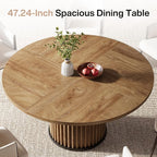 Tribesigns Round Dining Table for 4-6, 47-Inch Modern Circle Kitchen Table with Fluted Round Base, Farmhouse Wood Dinner Table for Dining Room, Kitchen, Living Room, Brown