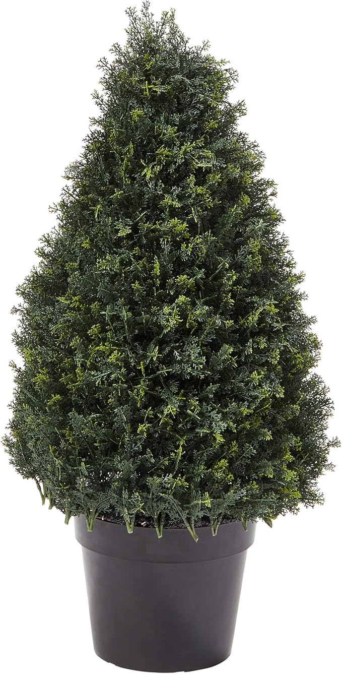 Artificial Cypress Topiary-37 Tower Style Faux Plant in Sturdy Pot - Realistic Indoor or Outdoor Potted Shrub-Home Decor by Pure Garden