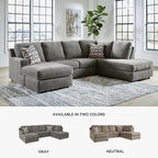 Signature Design by Ashley O'Phannon Casual Right-Arm Facing Herringbone Chenille 2-Piece Sectional with Chaise, Loose Seat Cushions and 2 Throw Pillows, Gray