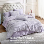Bedsure Twin Size Comforter Set, Light Purple Boho Tufted Bed Set, 3D Puffy Jacquard Bedding Twin Size, 2 Pieces, 1 Farmhouse Shabby Chic Embroidery Comforter with Bow Pattern & 1 Pillow Case