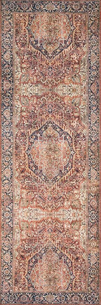 Loloi Layla Collection LAY-08 Red/Navy 2'-6" x 12'-0" .13" Thick Runner Rug, Soft, Durable, Vintage Inspired, Distressed, Low Pile, Non-Shedding, Easy Clean, Printed, Living Room Rug