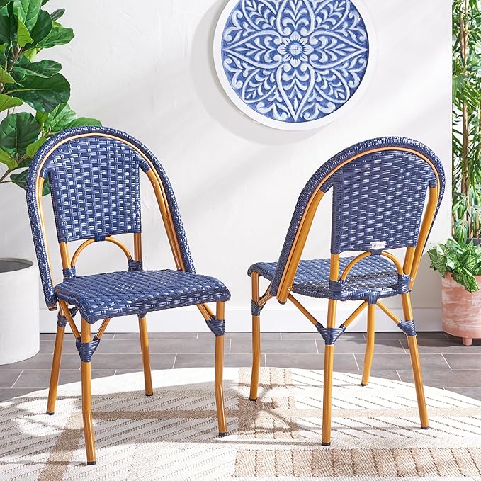 SAFAVIEH Outdoor Collection California Bistro Navy Side Chair Set of 2 (Fully Assembled)