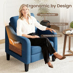 Accent Chair for Living Room Modern Linen Upholstered Armchair Side Wooden Fabric Sofa Chair with Foldable Table 2 Side Pockets Comfy Reading Chair for Bedroom
