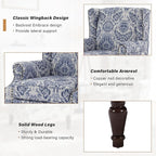 Wingback Accent Chairs Set of 2, High Back Upholstered Armchair, Printed Fabric Wingback Arms Chairs with Wood Legs, Single Sofa Reading Chair for Bedroom Living Room, Navy