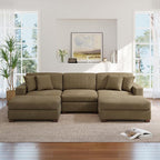 Modular Sectional Couches for Living Room, 118" Modern Upholstered Sofa Couche with Ottoman for Living Room Bedroom, Camel