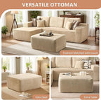 37.1" Ottoman for Couch, Plush Corduroy Memory Foam Ottoman Cloud Boneless Sectional Couch for Living Room Foot Stools No Assembly Require, Plush Corduroy,Beige