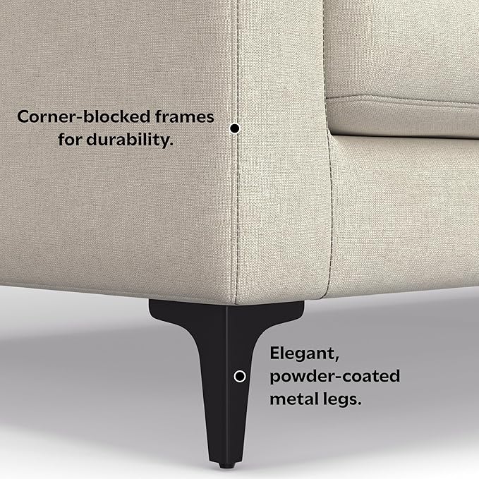 SIMPLIHOME Ava Sofa and Ottoman in 100% Recycled Polyester Performance Fabric, Cream, 76-inch-Wide 2-Seater Loveseat and Matching 36-inch-Wide Table Ottoman for Living Room, 2-Piece Set