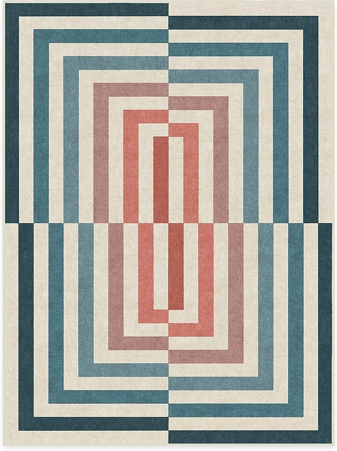 RUGGABLE x Jonathan Adler Washable Modern Area Rug – Op Art Teal 9x12, Stain-Resistant, Non-Slip – Large Machine Washable Rugs for Living Room, Bedroom, Hallway, Entryway & Office–with Standard Pad